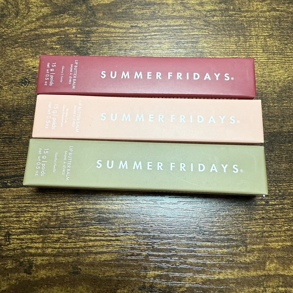 Summer Fridays Lip Balm Set in Red, Peach, and Green